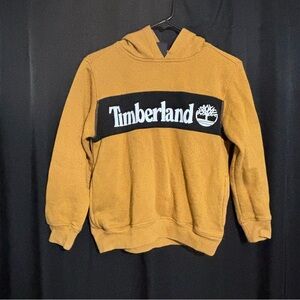 Timberland Logo Pullover Hoodie size M 10-12 Mustard Yellow Cotton Blend Youth